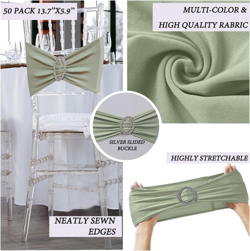 JFDYDM 50 Pack Sage Green Chair Sashes, Chair Bands for Folding Chairs, Chair Ties Bows with Buckle Slider for Wedding Party Banquet Decoration - Image 5